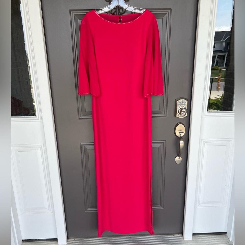 ST. JOHN evening dress maxi flutter sleeve cape cady solid pink valentine size 6 - Picture 4 of 14